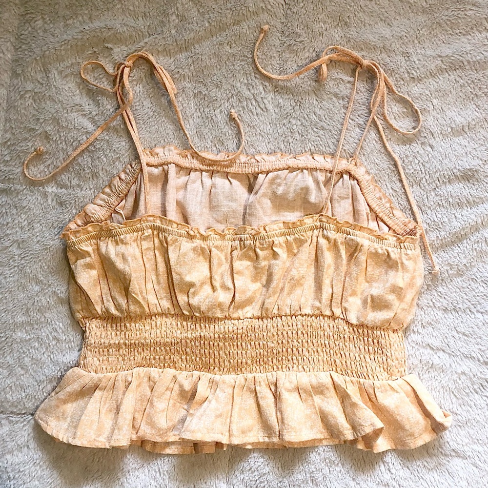Boho Yellow Tie Ruffle Ruched Cami Top - Picture 2 of 4